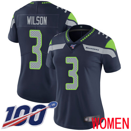 Seattle Seahawks Limited Navy Blue Women Russell Wilson Home Jersey NFL Football #3 100th Season Vapor Untouchable
